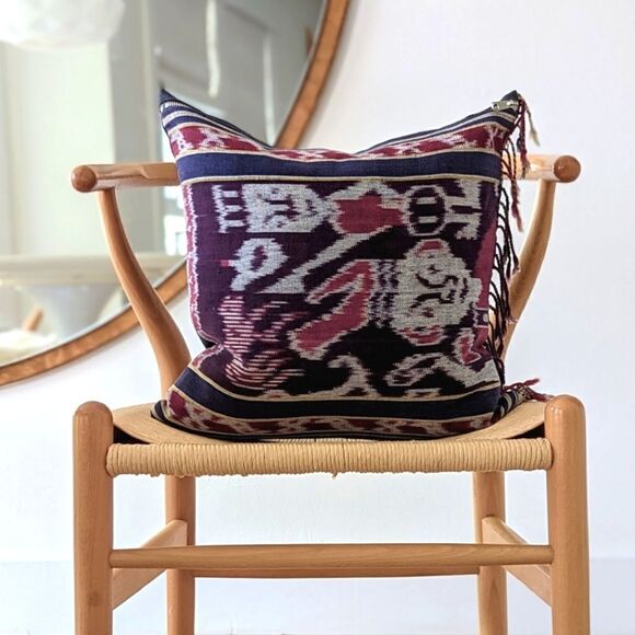 Linen & Denim Ikat Fringe Throw Pillow V1 - Picture 2 of 8